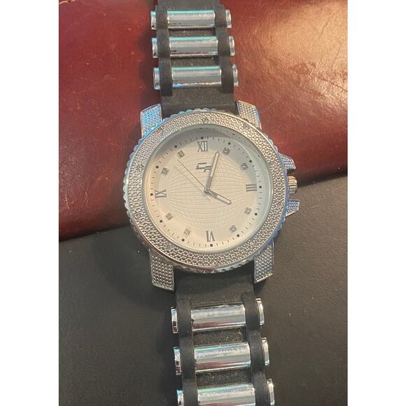 Men's 50mm Silver Tone Charles Raymond Watch, Black Poly Band, ST10314F - Picture 1 of 3